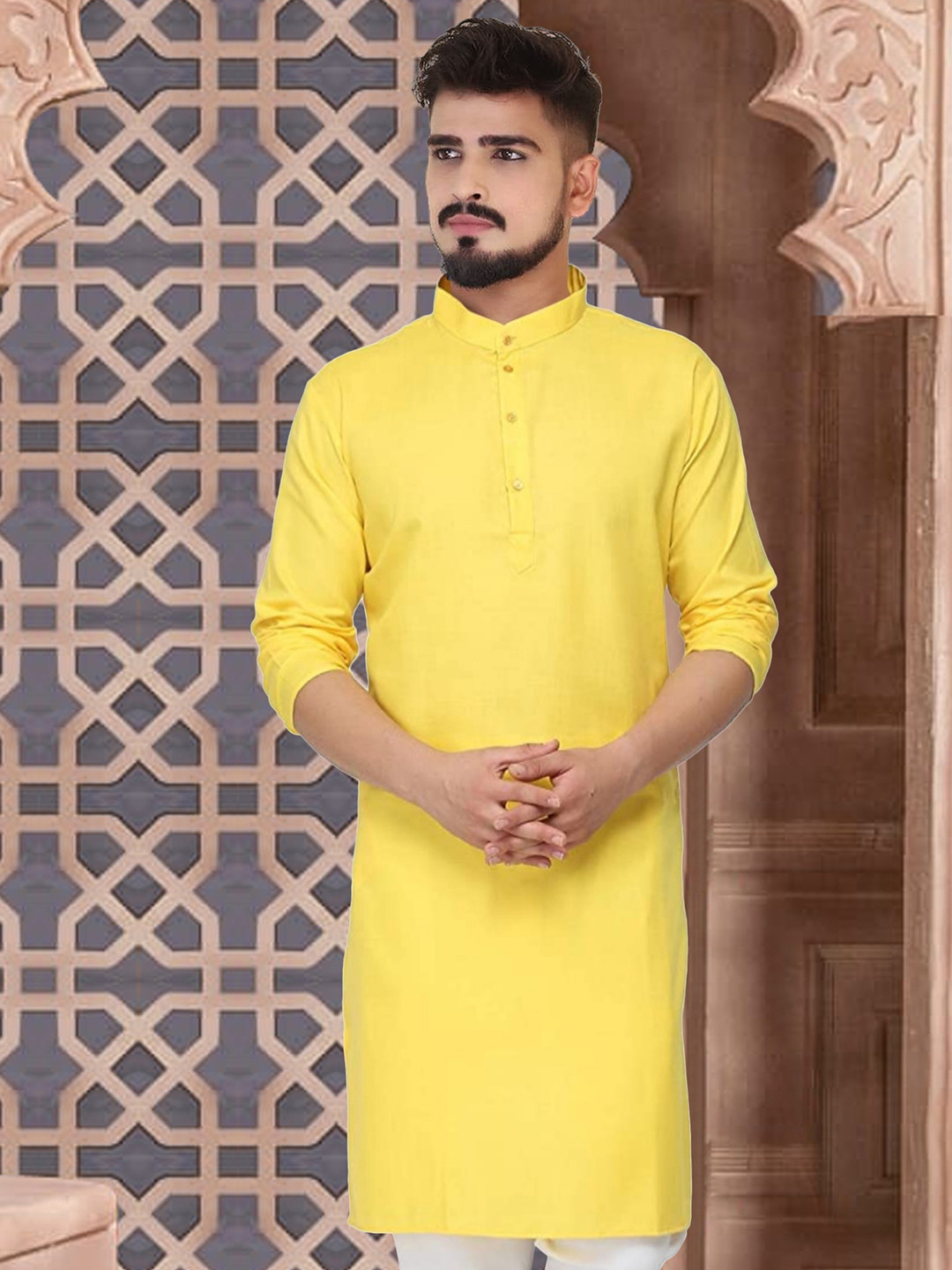 CELLUX Band Collar Long Sleeves Straight Kurta