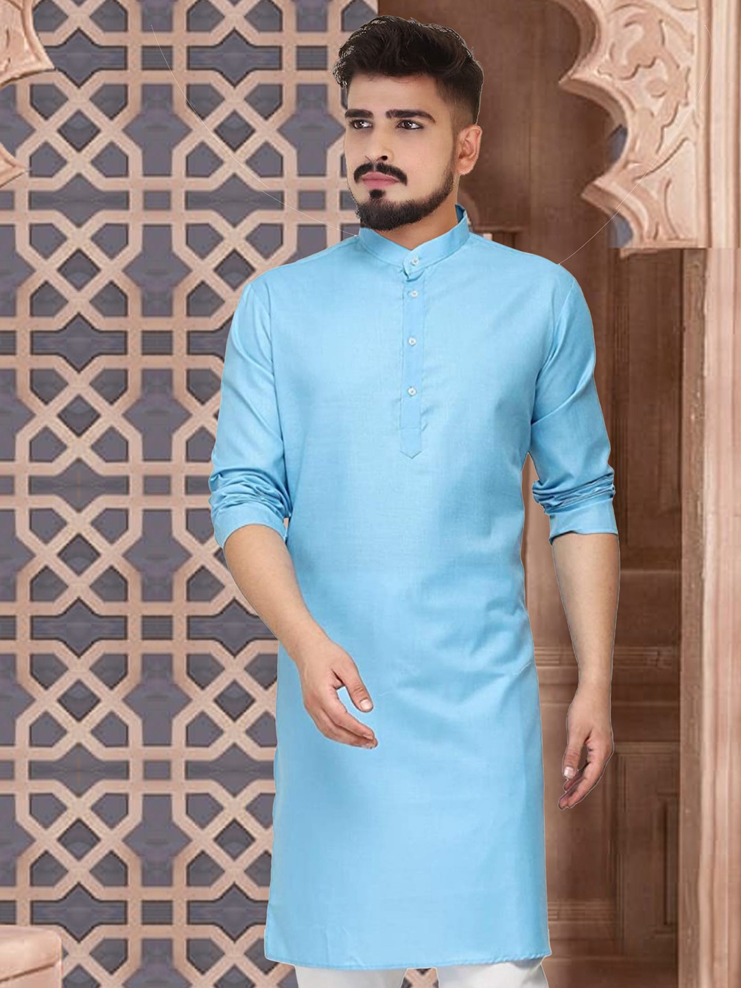 CELLUX Band Collar Long Sleeves Straight Kurta