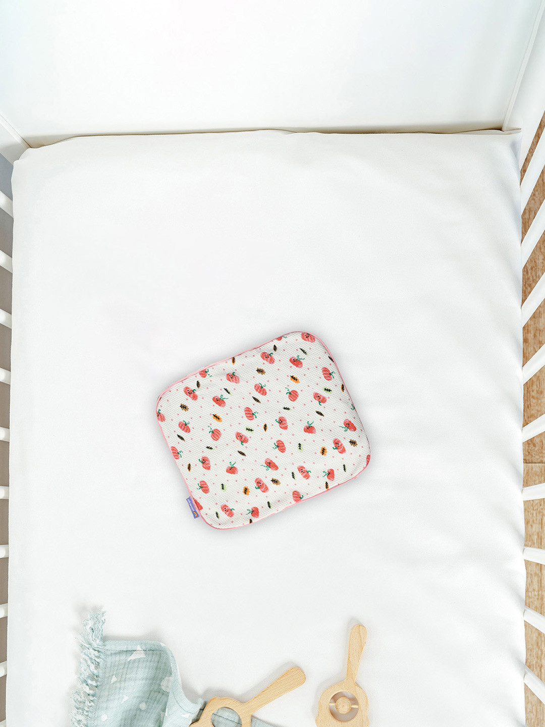 MiArcus White Graphic Cotton Medium Mustard Seeds Baby Pillow-19 x 26 cm