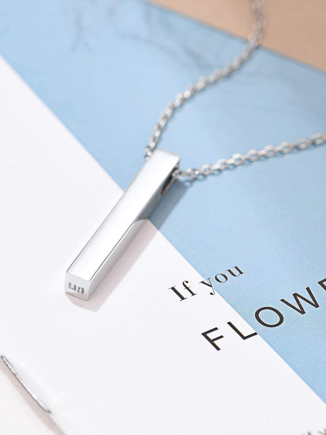 RUHI COLLECTION Stainless Steel Vertical Bar Charm Pendant With Chain