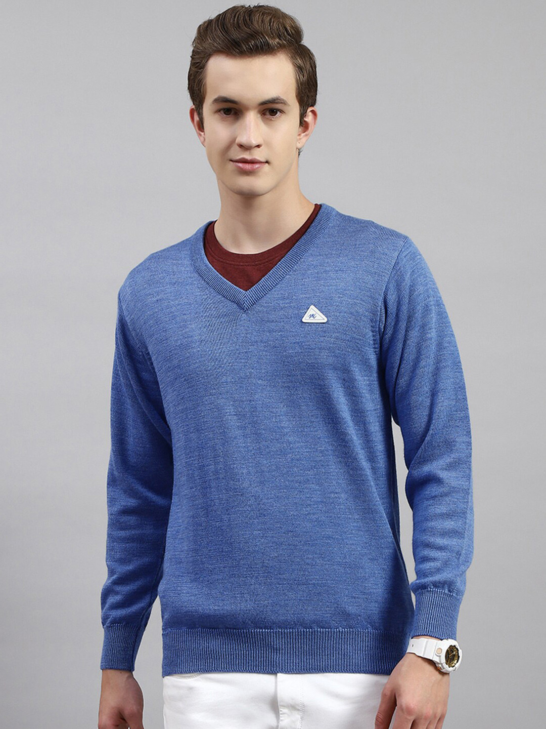 Monte Carlo Logo Printed V-Neck Woollen Pullover