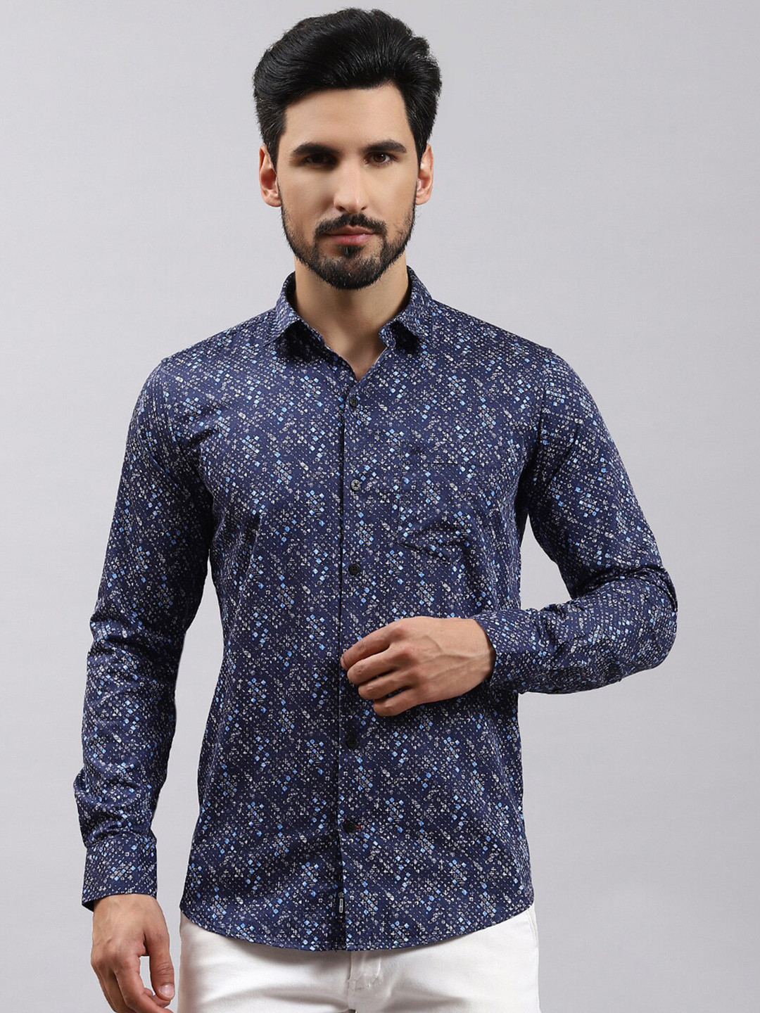 Monte Carlo Classic Slim Fit Micro Ditsy Printed Pure Cotton Casual Shirt
