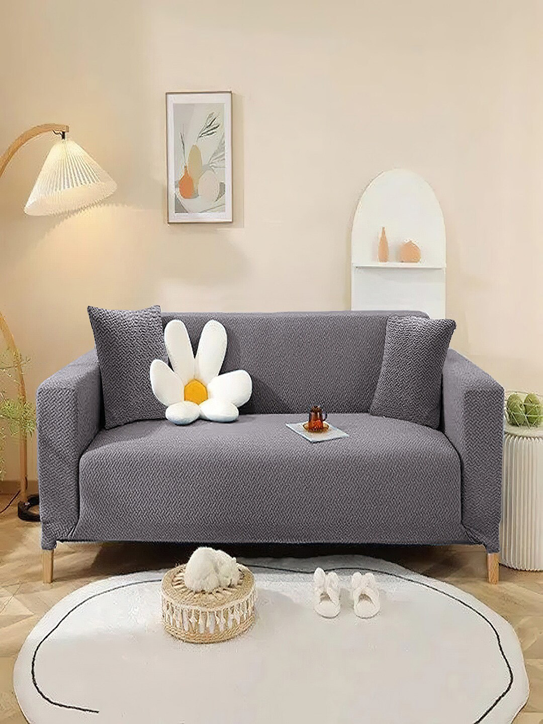 Cortina Grey Patterned Jacquard Two Seater Sofa Cover