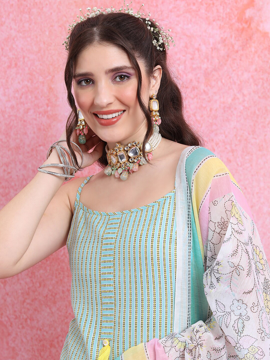 Vishudh Blue Printed Kurta With Palazzos &  Dupatta