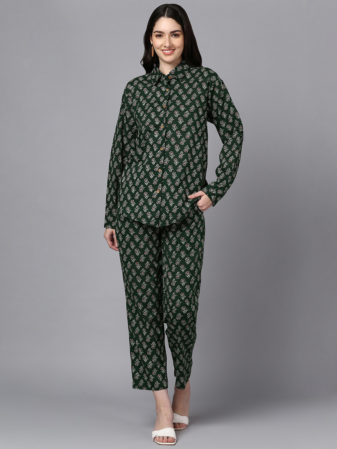 BLOCKS OF INDIA Printed Pure Cotton Shirt & Trousers Co-Ords Set