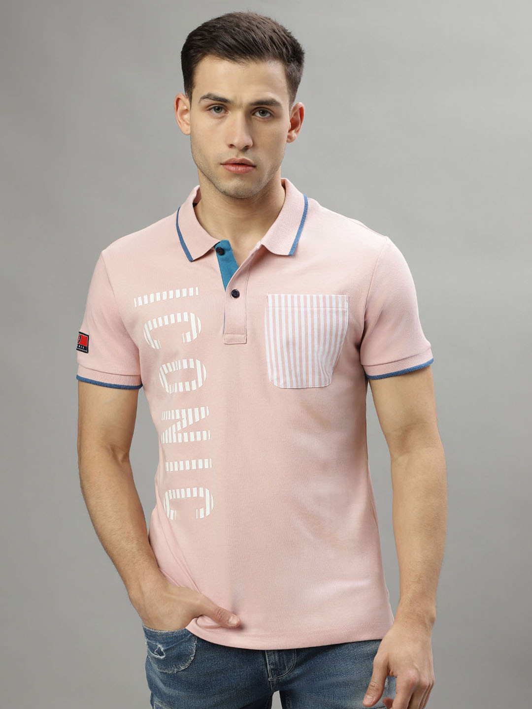 Iconic Tpography Printed Polo Collar T-shirt