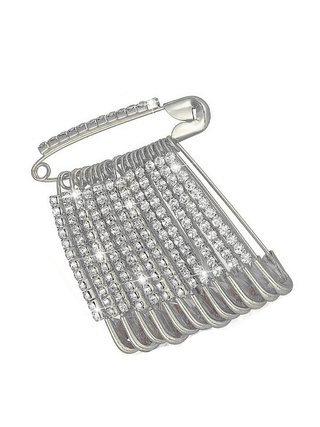 VAMA 12 Pcs Silver Plated Rhinestone Safety Saree Pleats Pin Brooch