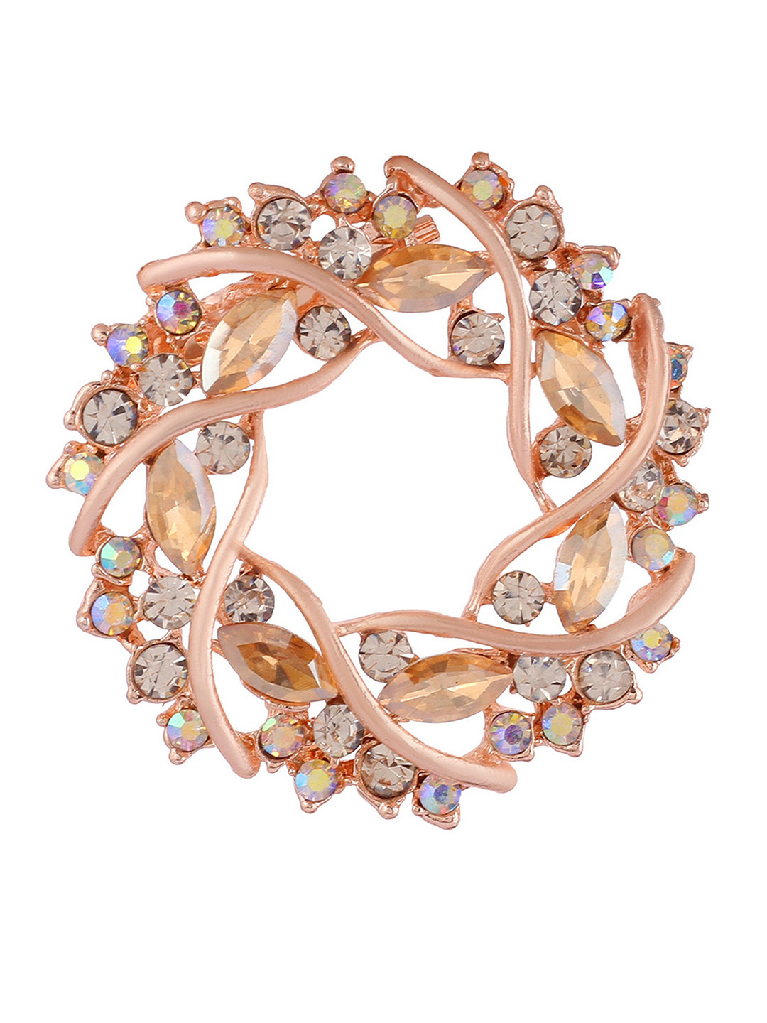 VAMA Women Rose Gold Plated Stone Studded Bridal Saree Pleats Pin Floral Brooch