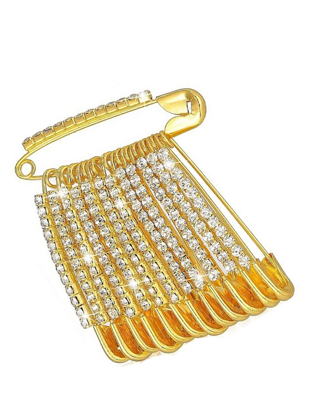 VAMA Women 12 Pcs Gold Plated Rhinestone Saree Dress Pleats Pin Brooch