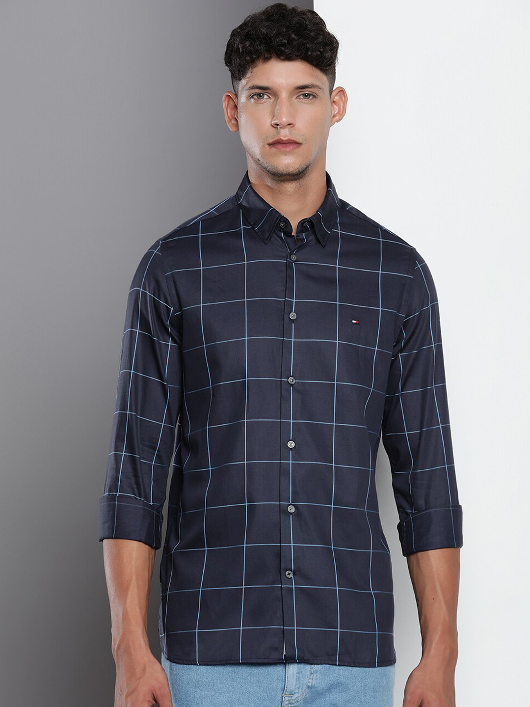 Tommy Hilfiger Windowpane Checked Regular Fit Casual Shirt