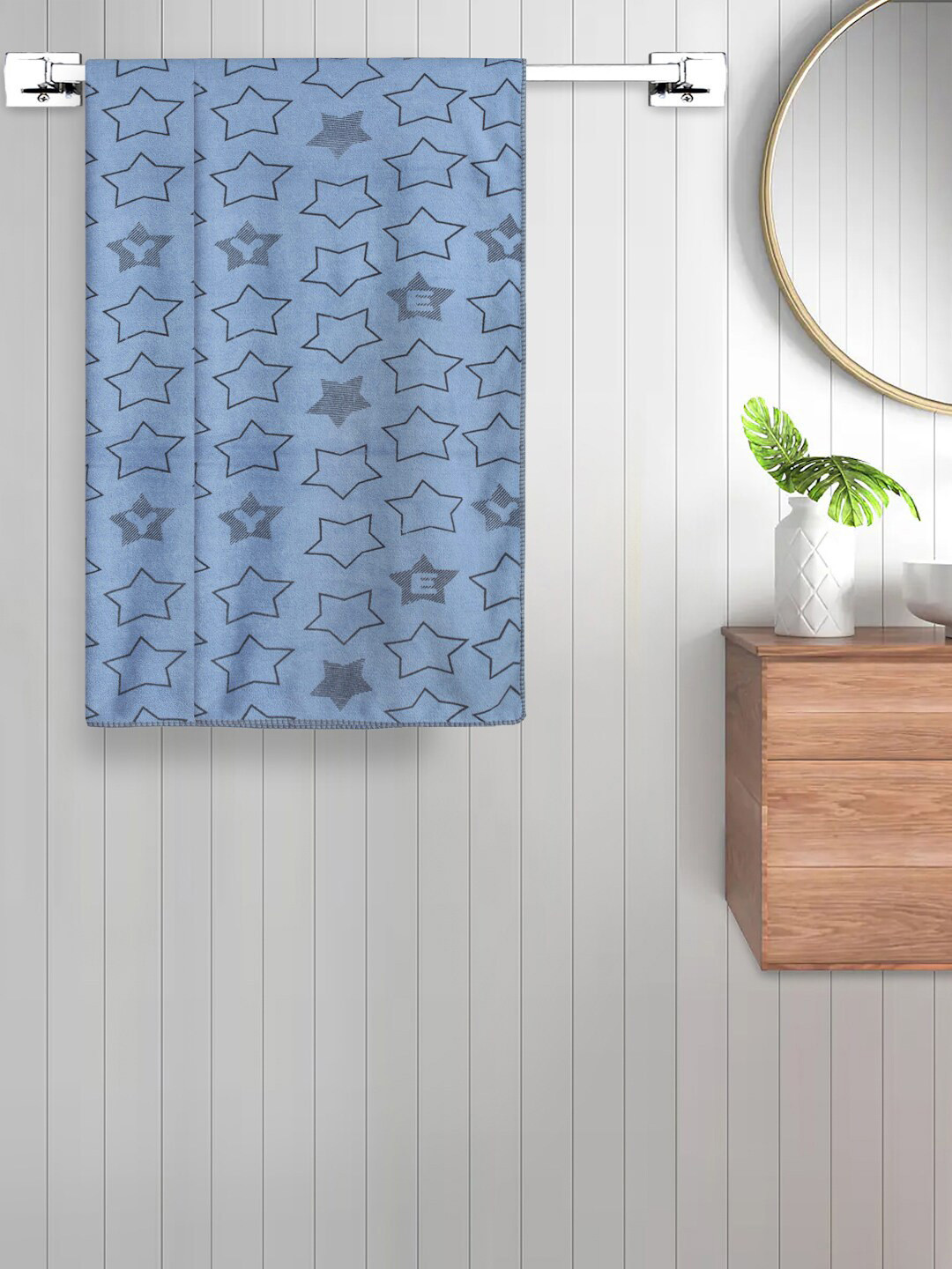 FABINALIV Set of 2 Blue Geometric Printed 350 GSM Cotton Kids Bath Towels