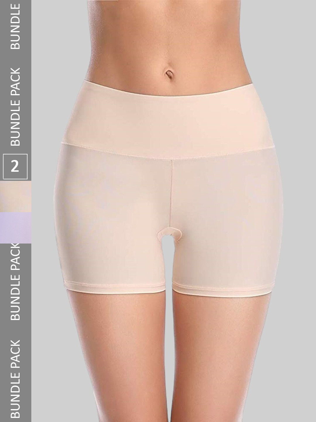 PLUMBURY Women Pack Of 2 Slim Fit High-Rise Seamless Under Dress Cycling Sports Shorts