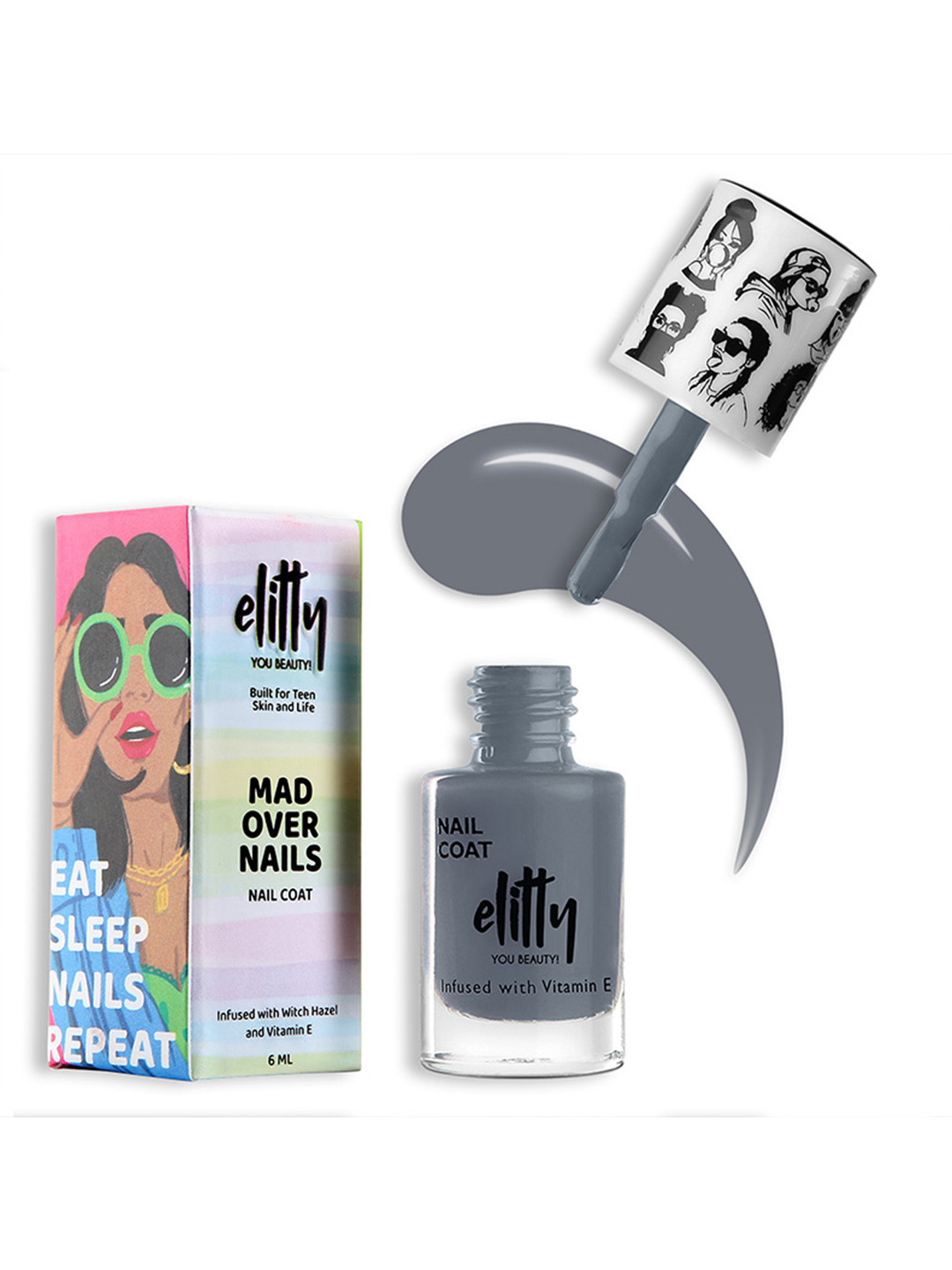 Elitty Mad Over-Long Lasting 12 Toxin Free Infused with Witch Hazel Nail Polish-6ml-Grey