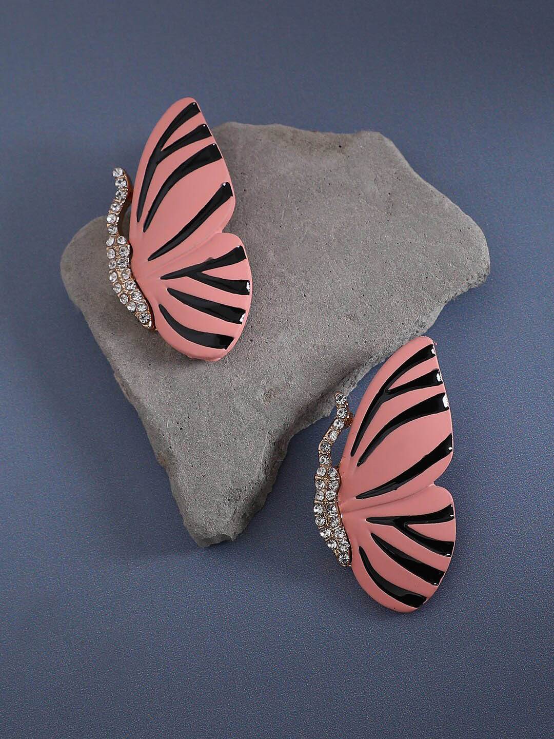 SOHI Gold-Plated Stone-Studded Butterfly Enamel Drop Earrings