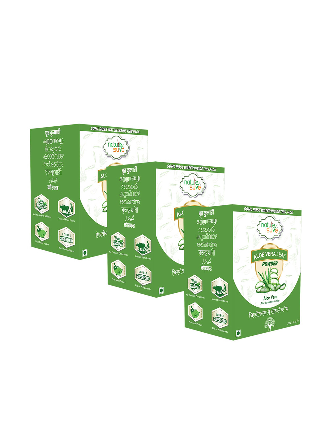 Nature Sure Set Of 3 Aloe Vera Leaf Powder With Rose Water