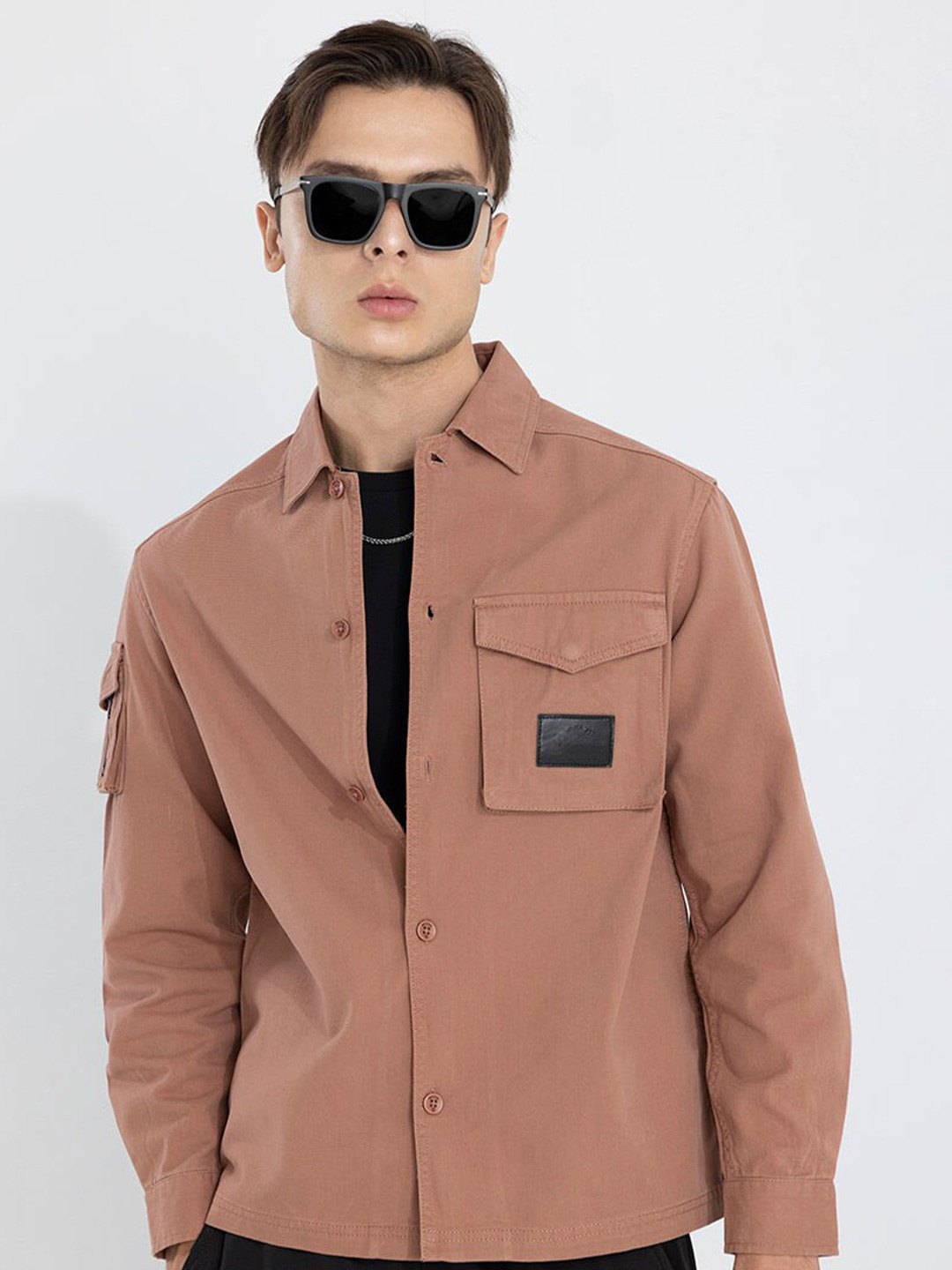 Snitch Brown Classic Boxy Opaque Pure Cotton Casual Shacket