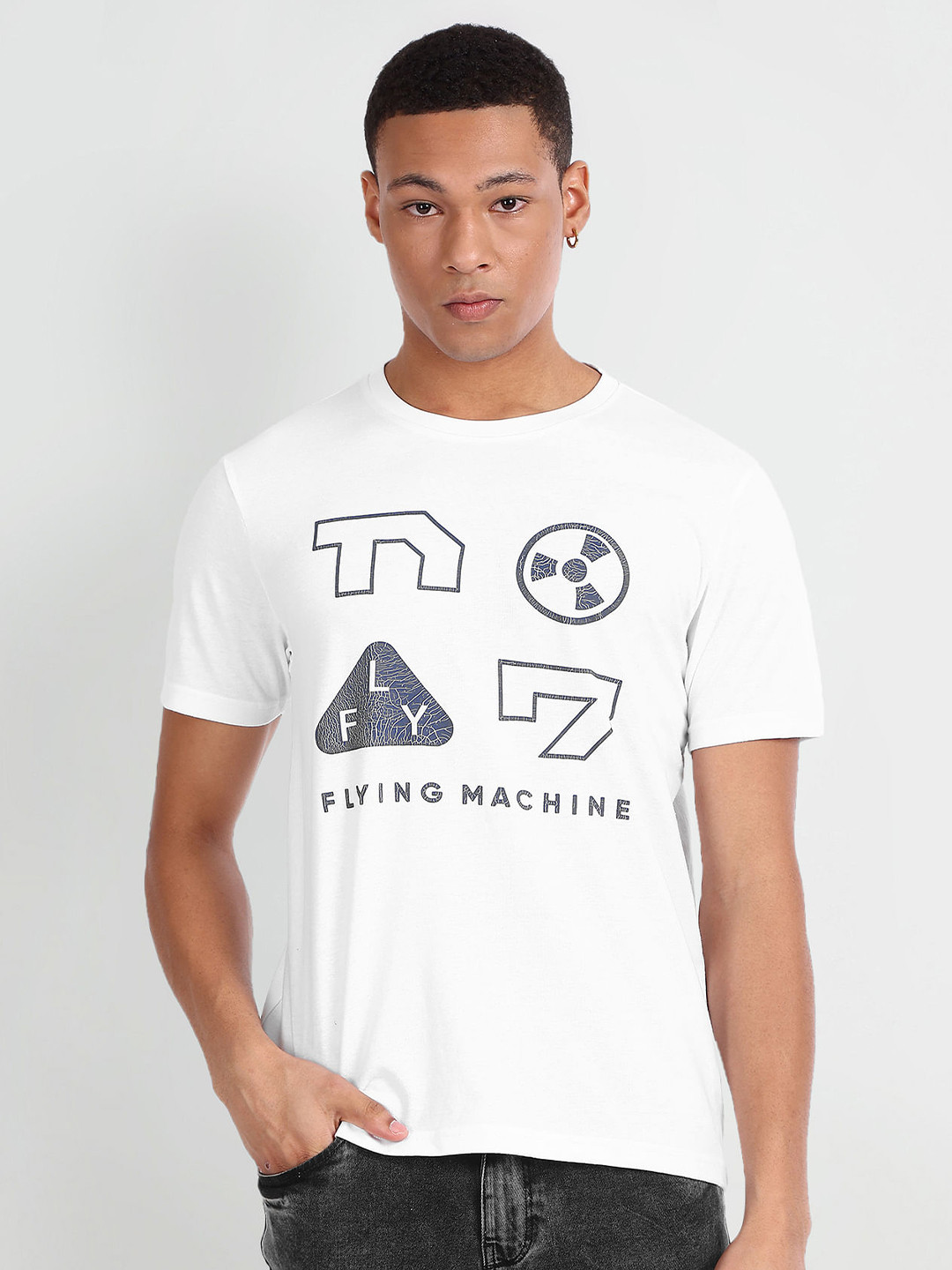 Flying Machine Typography Printed Round Neck Pure Cotton T-shirt