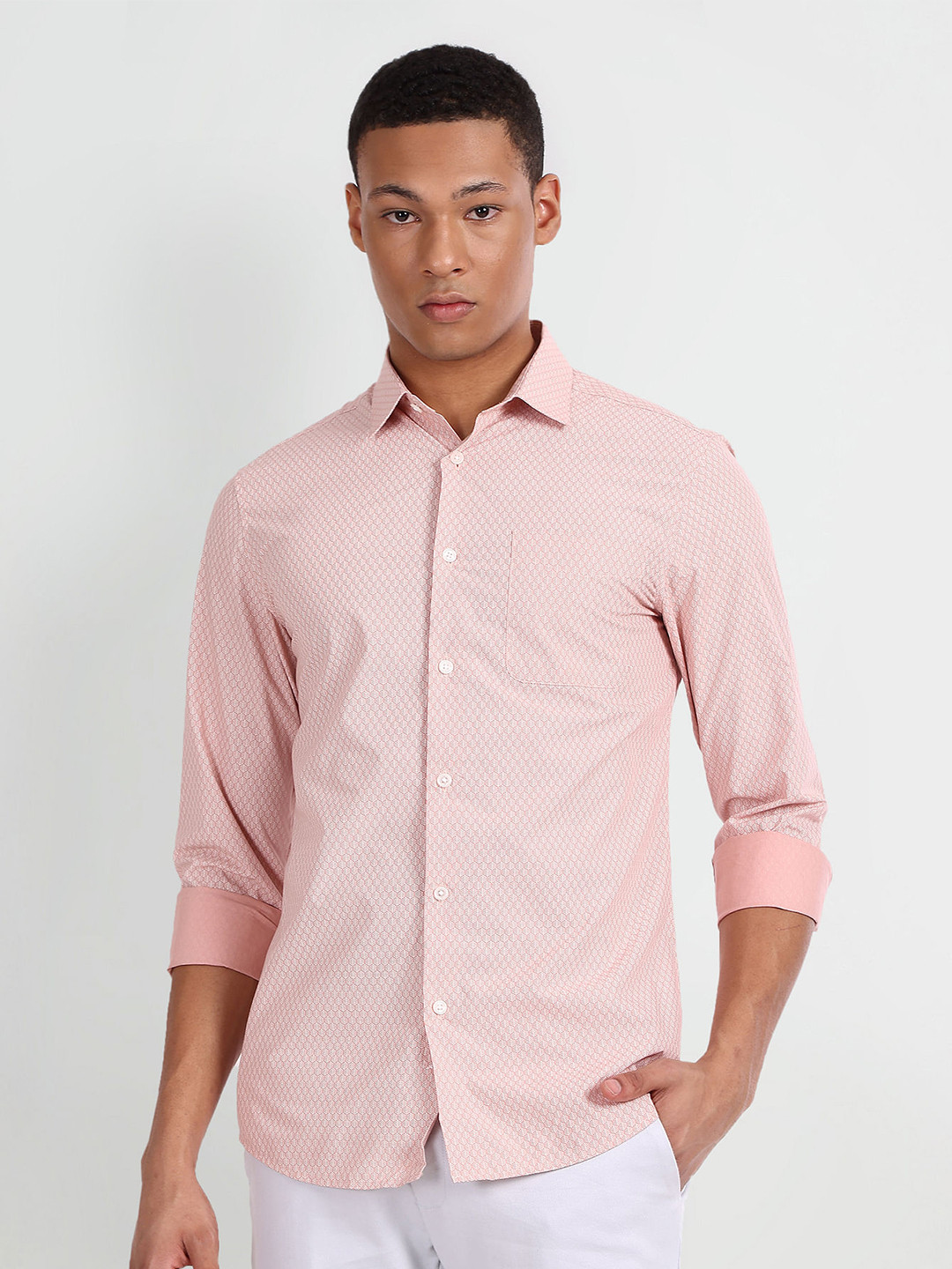 Flying Machine Micro Checks Checked Spread Collar Slim Fit Cotton Casual Shirt