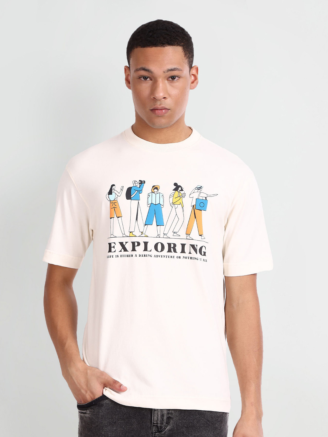 Flying Machine Graphic Printed Round Neck Pure Cotton T-shirt