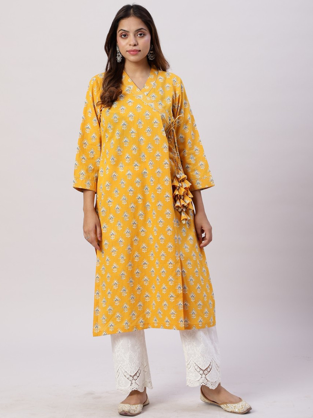 Spring Soul Floral Printed Angrakha Cotton Kurta