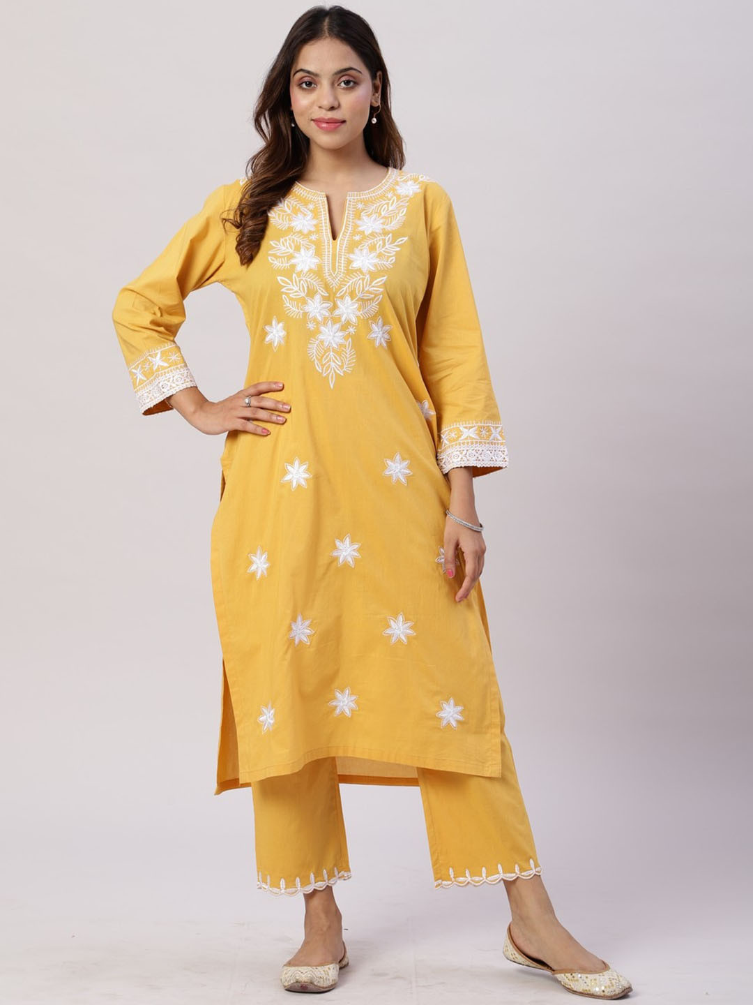 Spring Soul Floral Yoke Design Thread Work Pure Cotton Kurta
