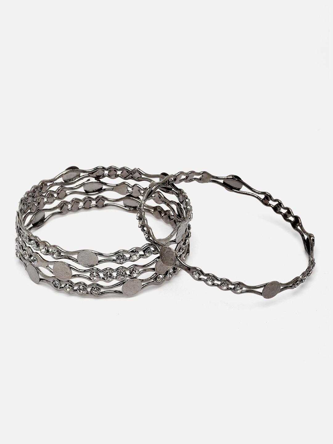 Sangria Set of 4 Silver-plated American Diamond-Studded Bangles
