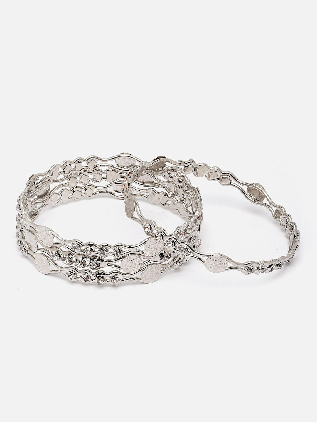 Sangria Set of 4 Silver-plated AD-Studded Bangles