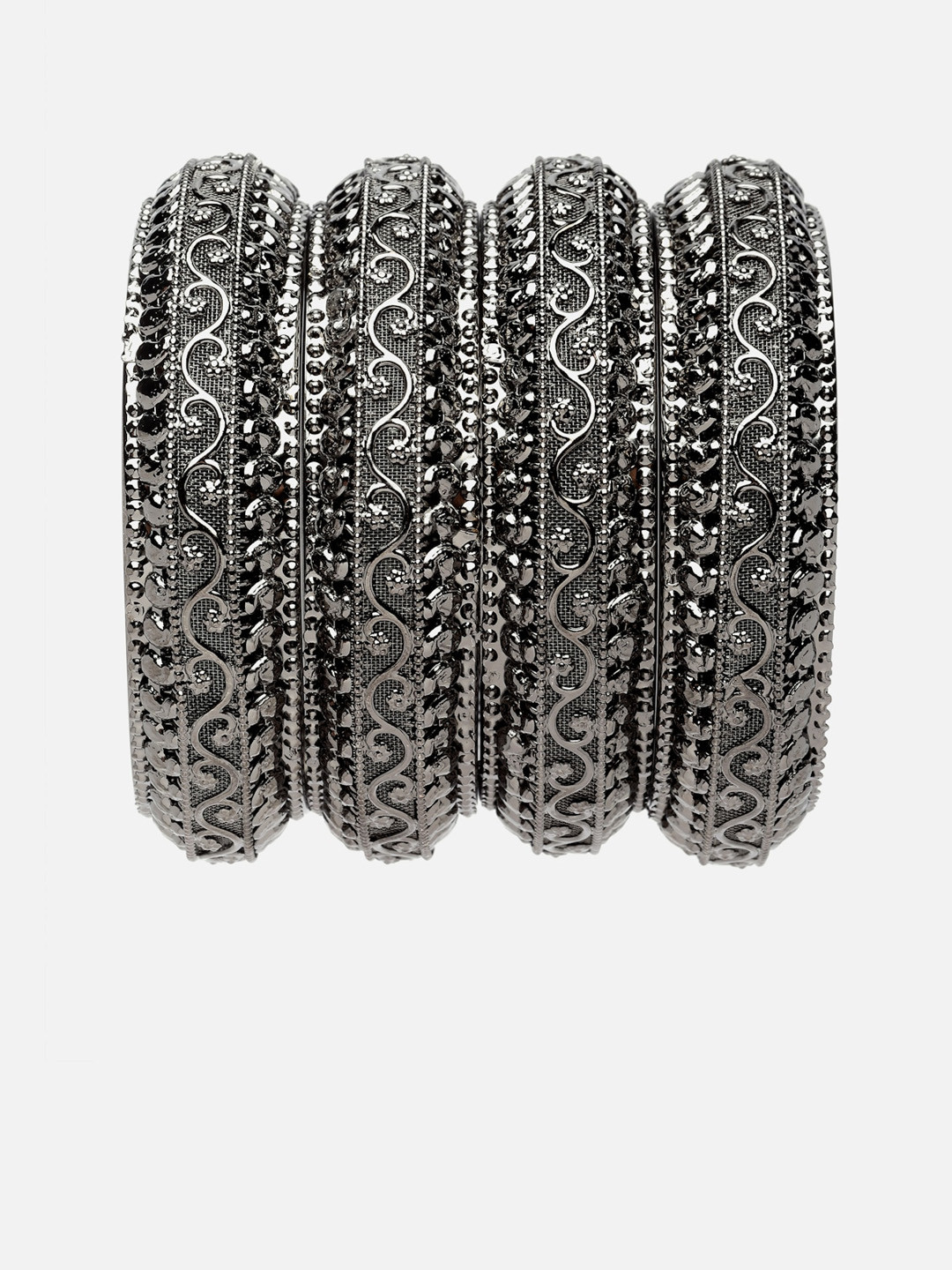 Sangria Set of 4 Silver-Plated Oxidised Bangles