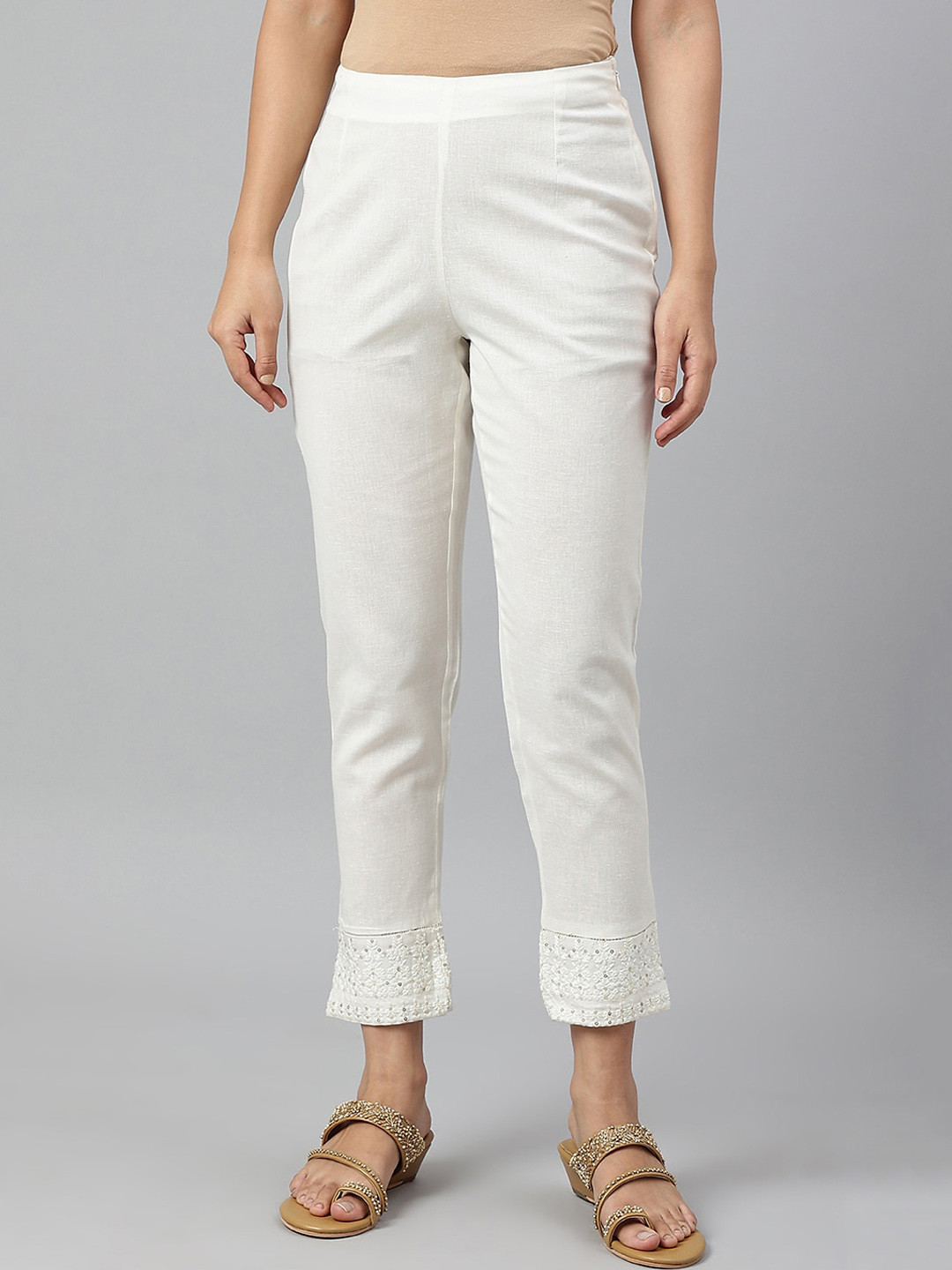 W Women Lace Detailed Slim Fit Cotton Trousers