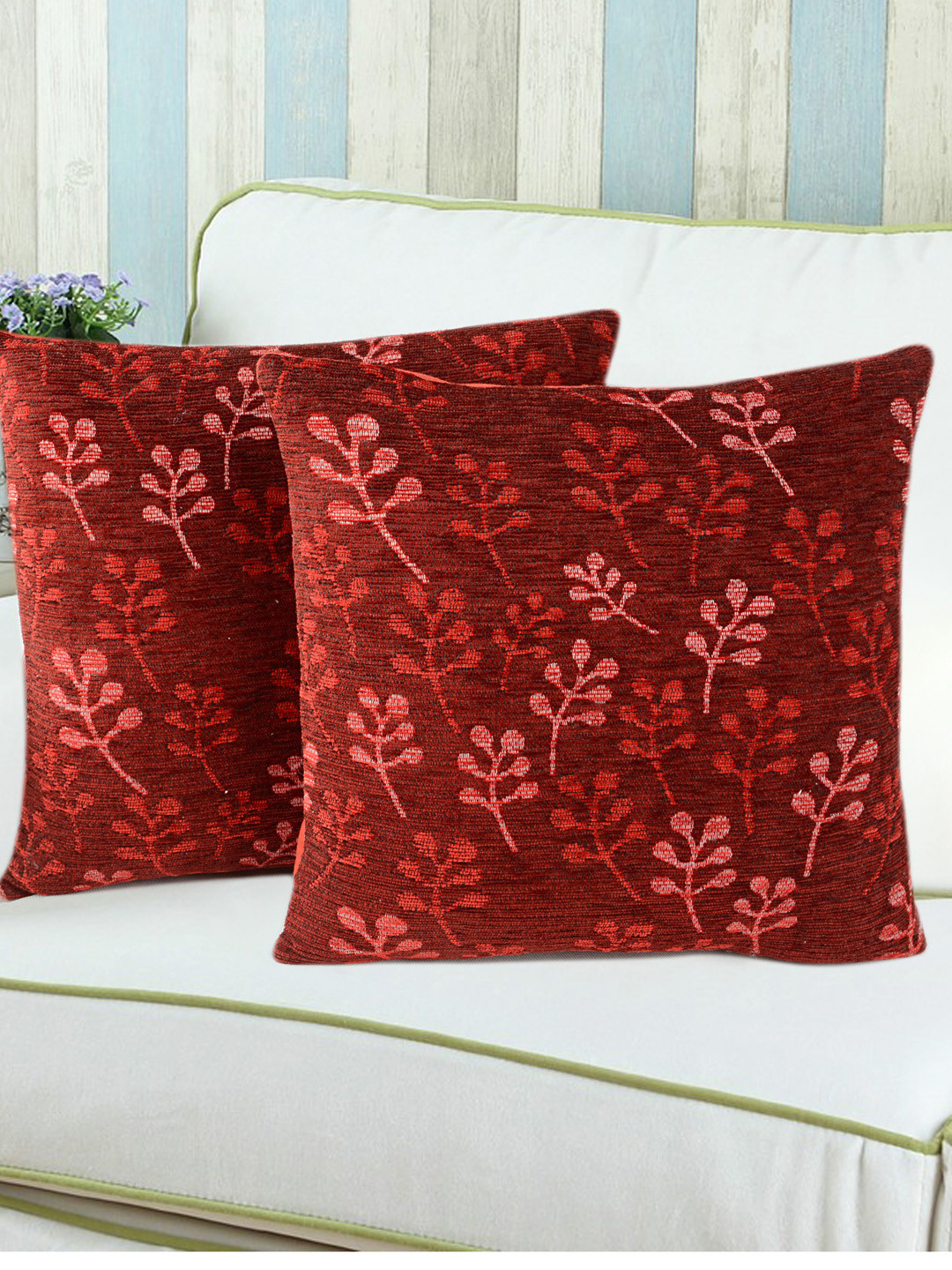 Saral Home Soft Micro Chinelle Floral Cotton 2 Pcs Textured Cushion Covers - 16 x 16 In