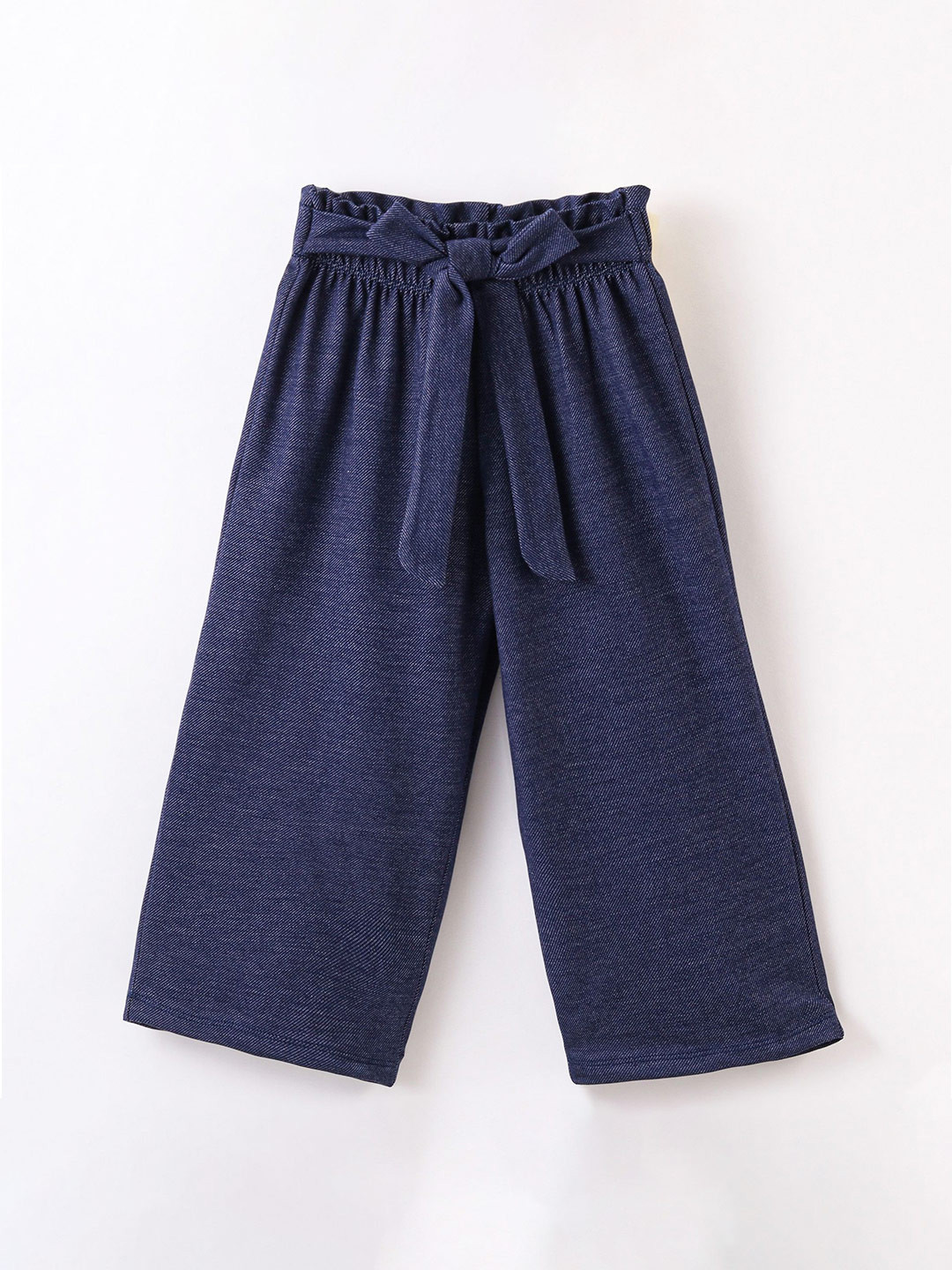 CrayonFlakes Girls Knitted Cotton Belted Palazzos