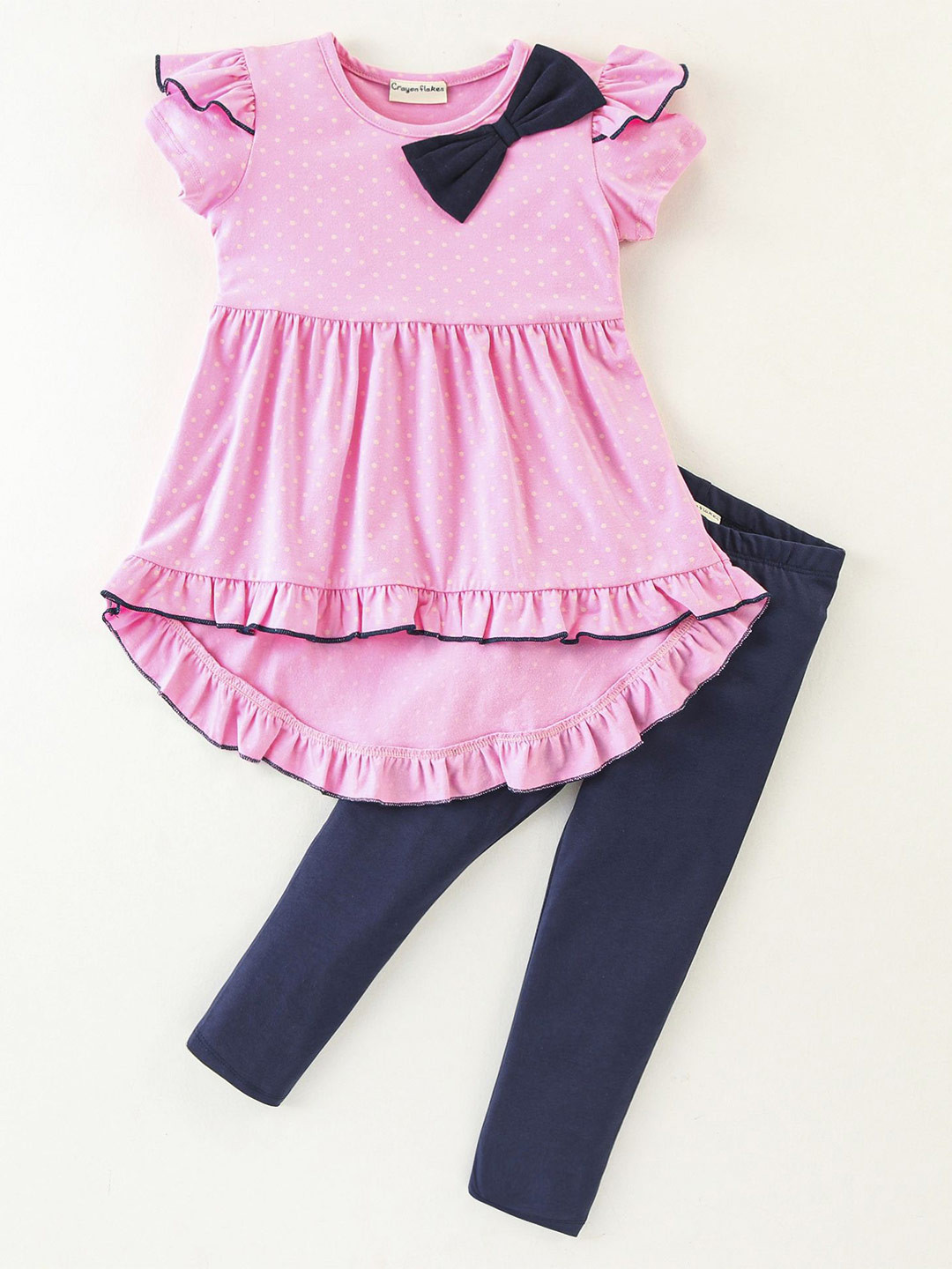 CrayonFlakes Polka Dot Printed High-Low Top with Leggings