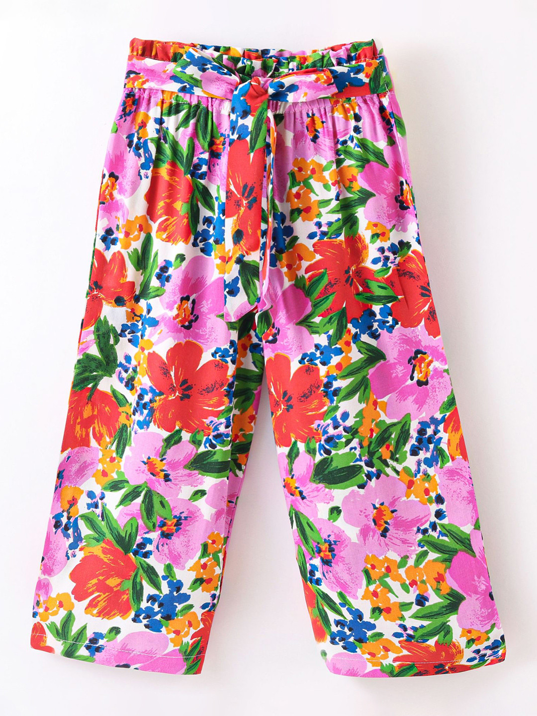 CrayonFlakes Girls Floral Printed Belted Palazzos