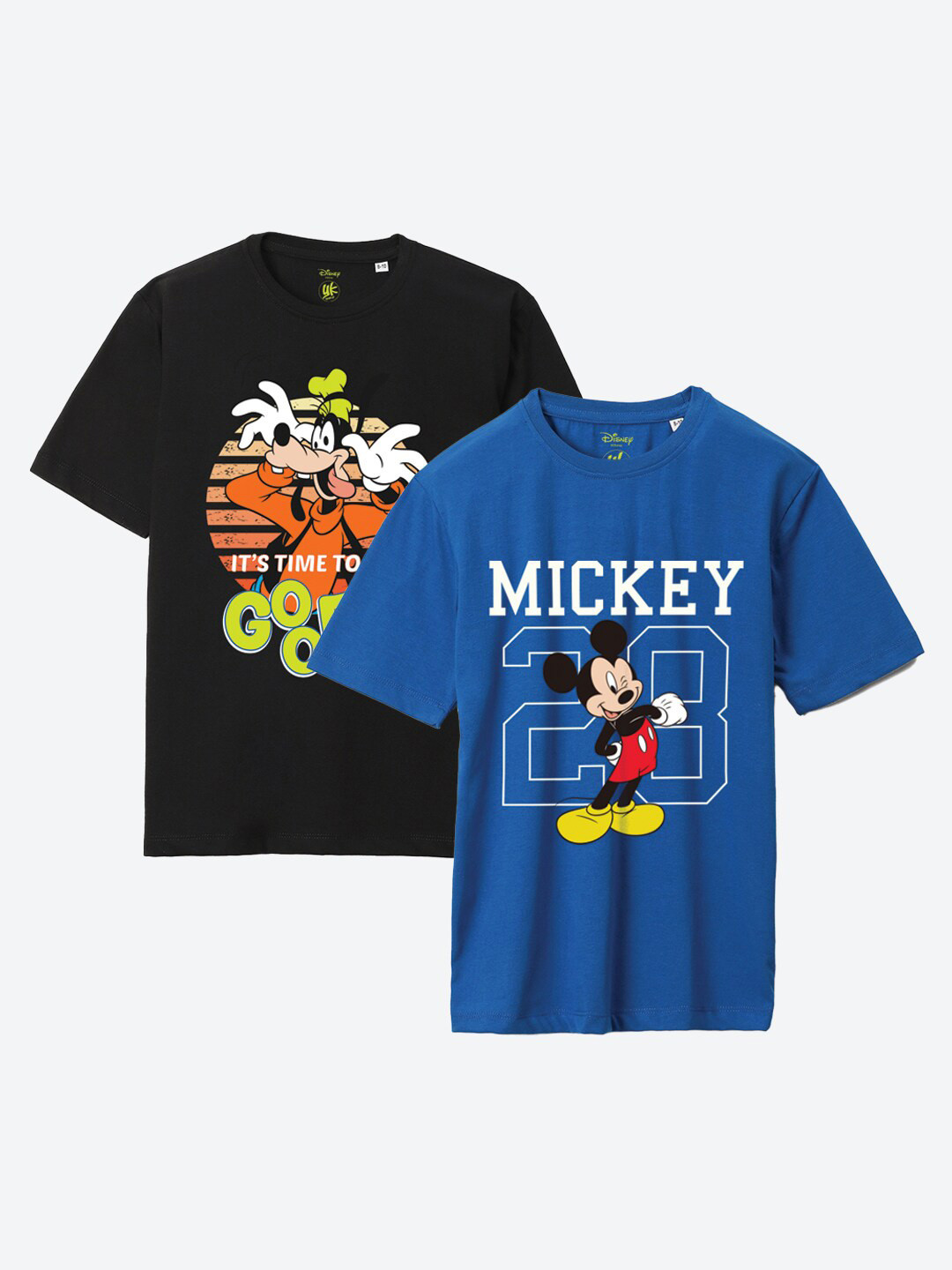 YK Disney Boys Pack Of 2 Mickey Mouse & Goofy Printed Oversized Fit Cotton T-shirt
