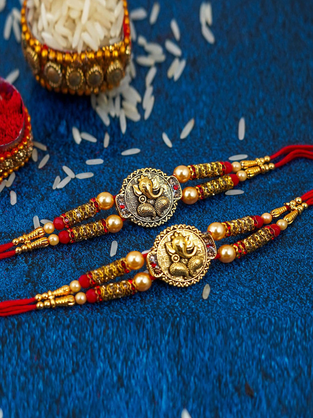 MANSIYAORANGE Set Of 2 Lord Ganesha Charm Rakhi