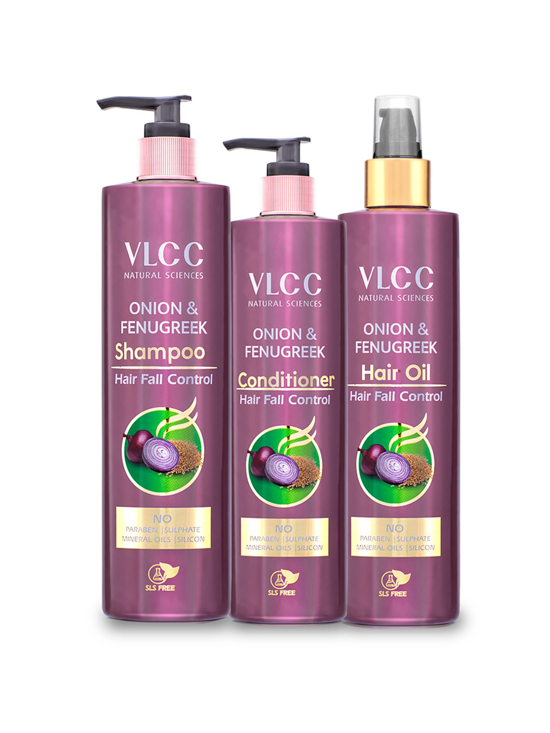 VLCC Onion & Fenugreek Hair Fall Control Oil 200ml + Conditioner 200ml + Shampoo 300ml