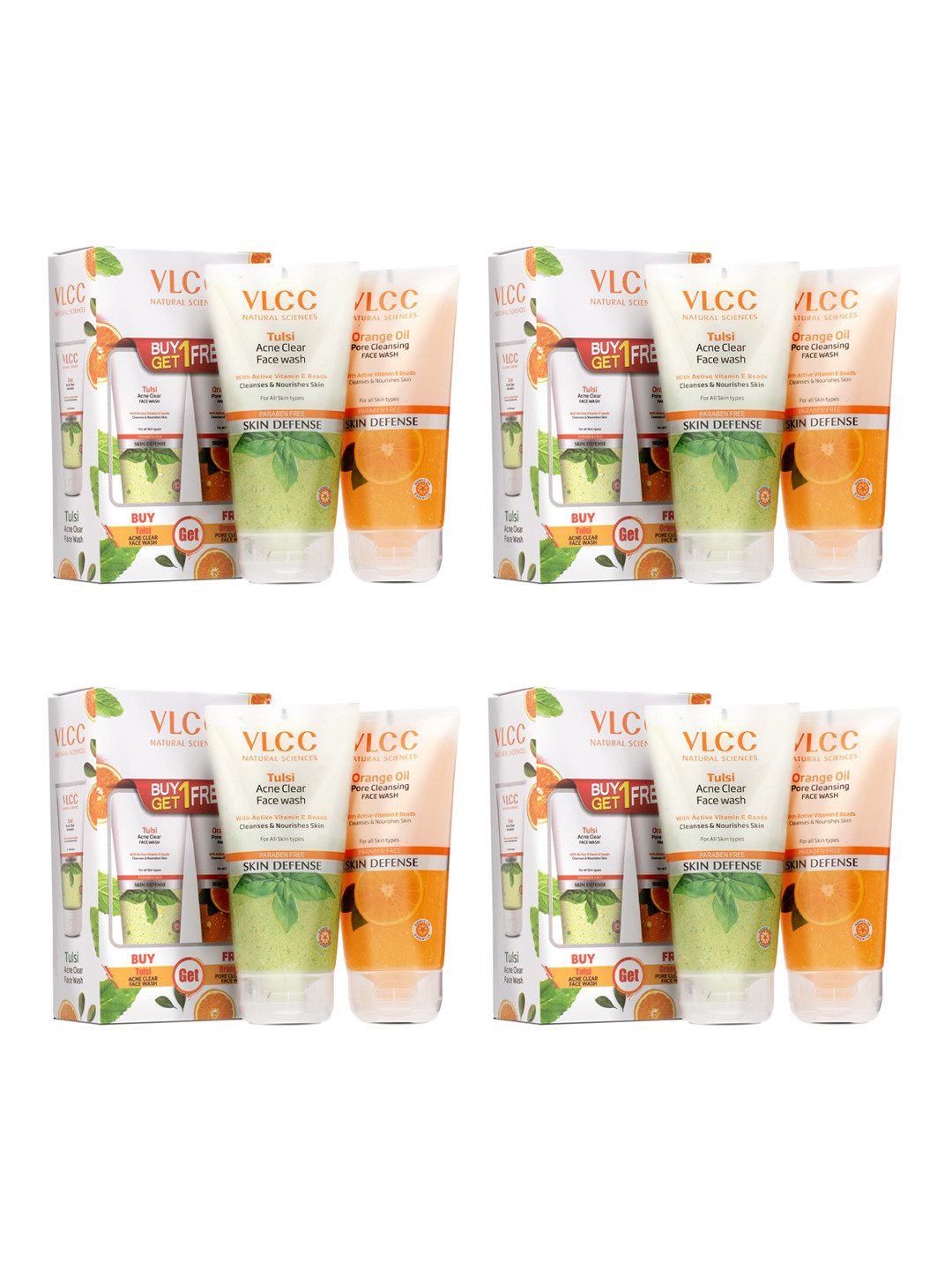 VLCC Set of Orange Oil Pore Cleansing & Tulsi Acne Clear Face Wash - 150x8 ml