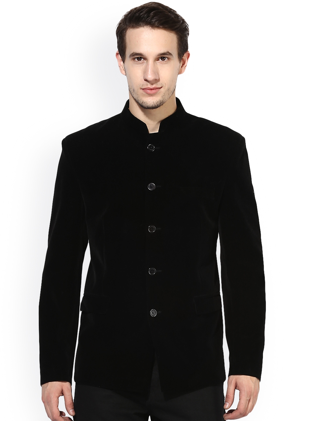 Buy Hangup Men Black Velvet Regular Fit Ethnic Bandhgala Blazer - Blazers  for Men 2420756 | Myntra