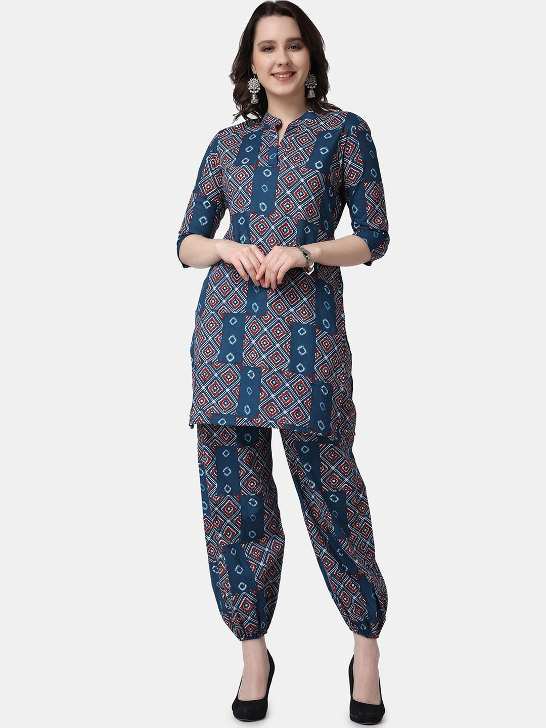 Popwings Ethnic Motifs Printed Regular Pure Cotton Kurti with Trousers