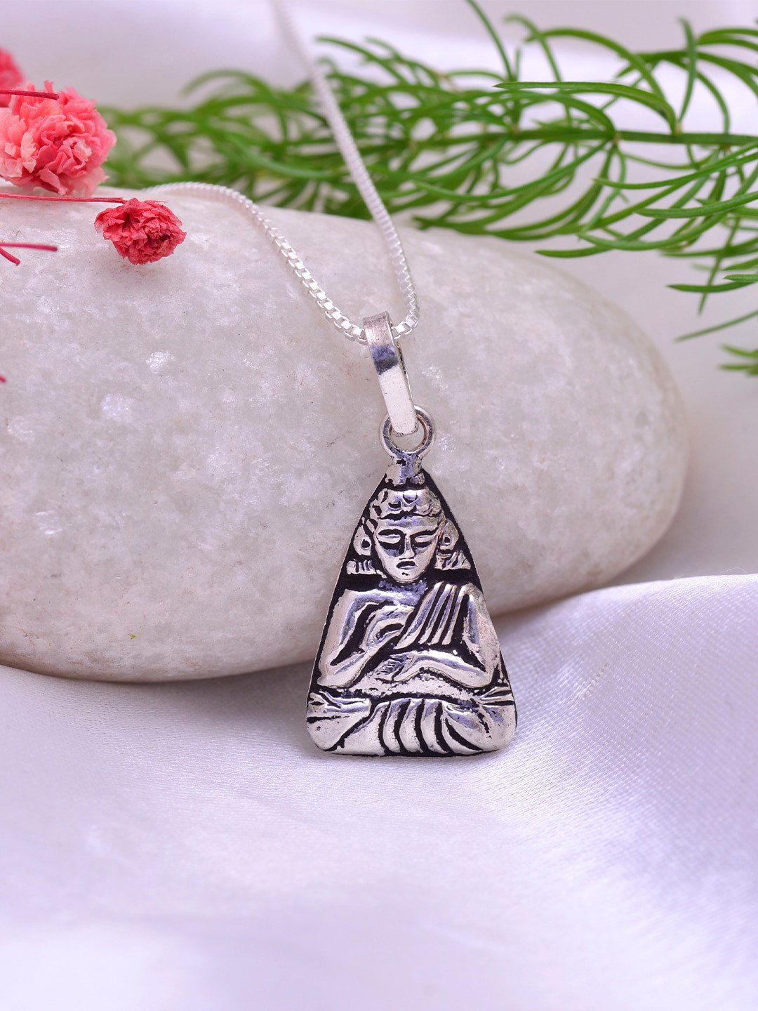 Abhooshan Unisex 925 Sterling Silver Buddha Pendant With Chain