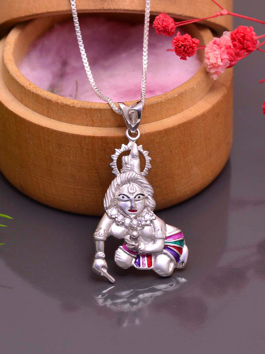 Abhooshan Pure 92.5 Sterling Silver Bal Gopal Shaped Pendant With Chain