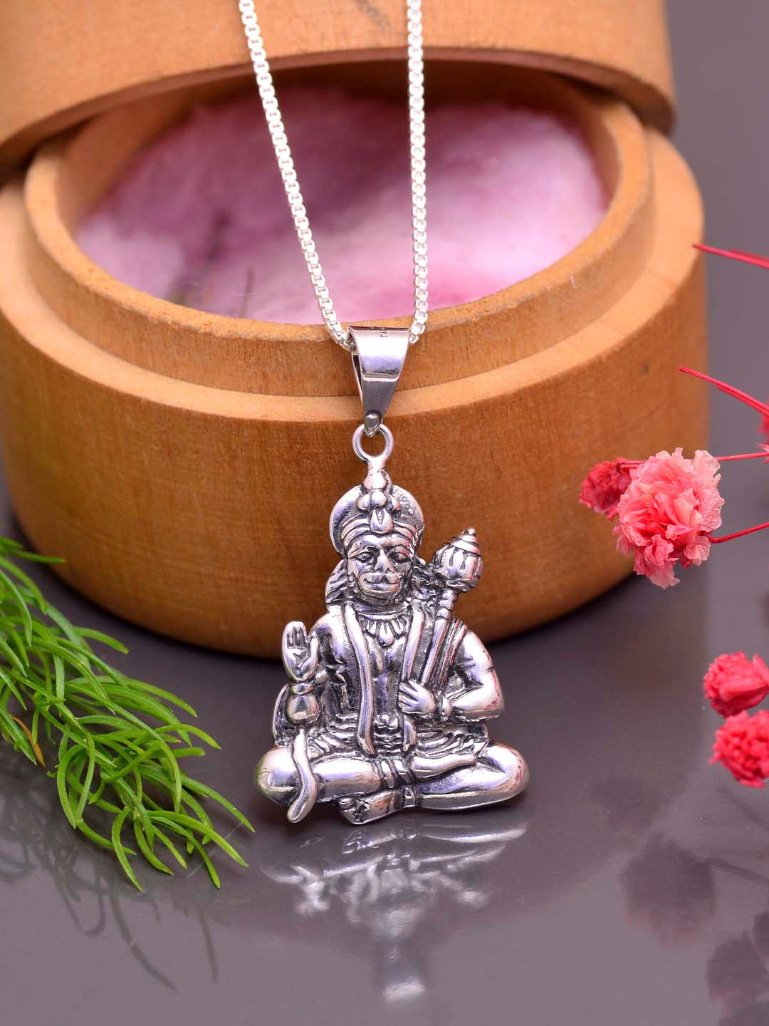 Abhooshan Unisex Pure 92.5 Sterling Silver Hanuman Shaped Pendant With Chain