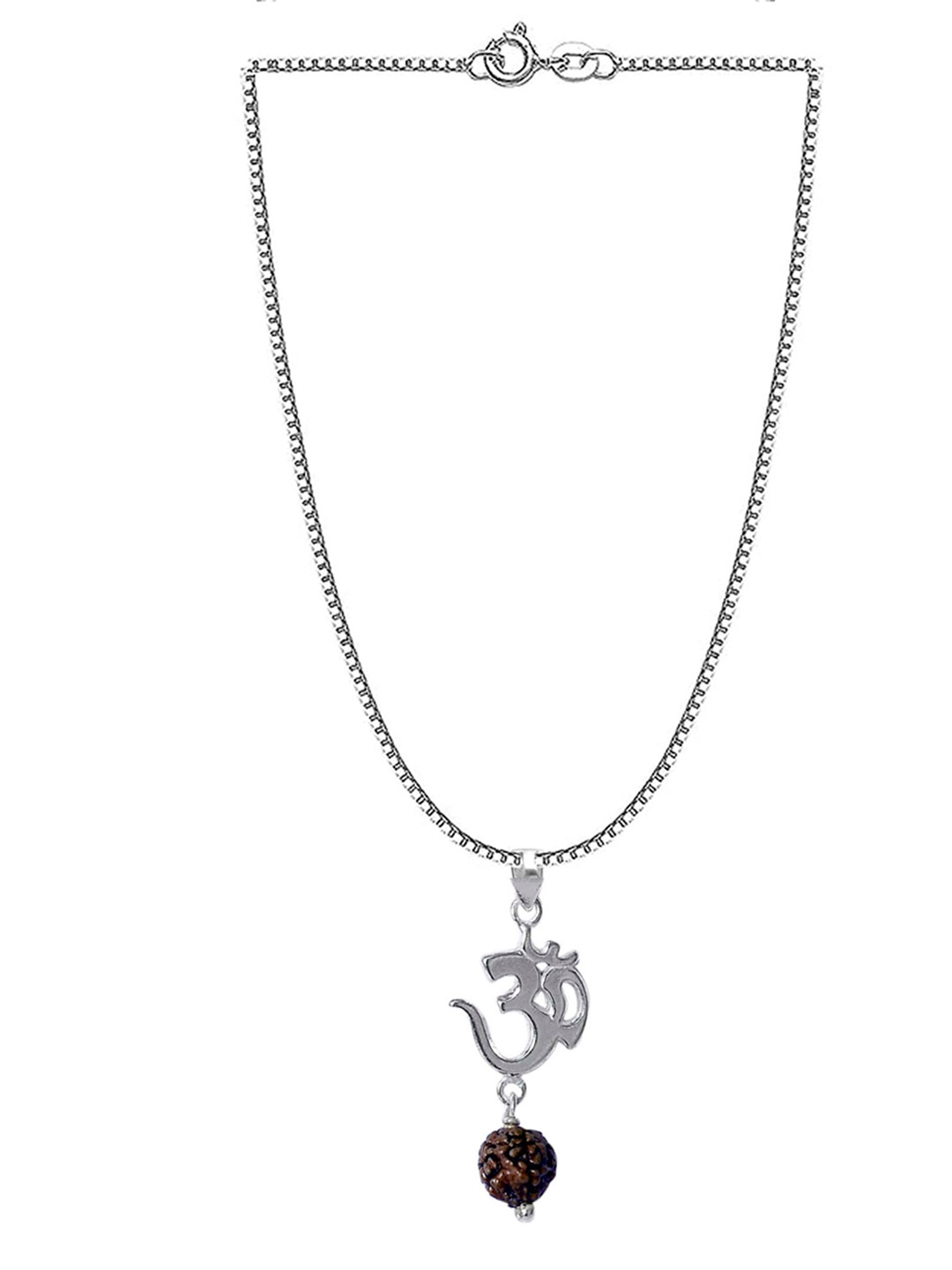 Abhooshan Pure 92.5 Sterling Silver Spiritual Icon Om With Hanging Rudraksh With Chain