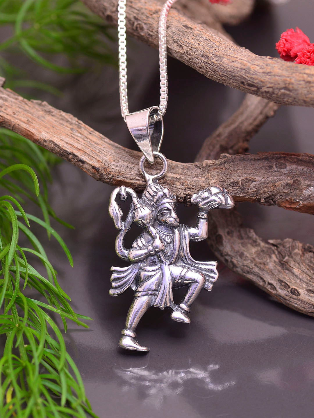 Abhooshan Pure 92.5 Sterling Silver Hanuman Shaped Pendant With Chain