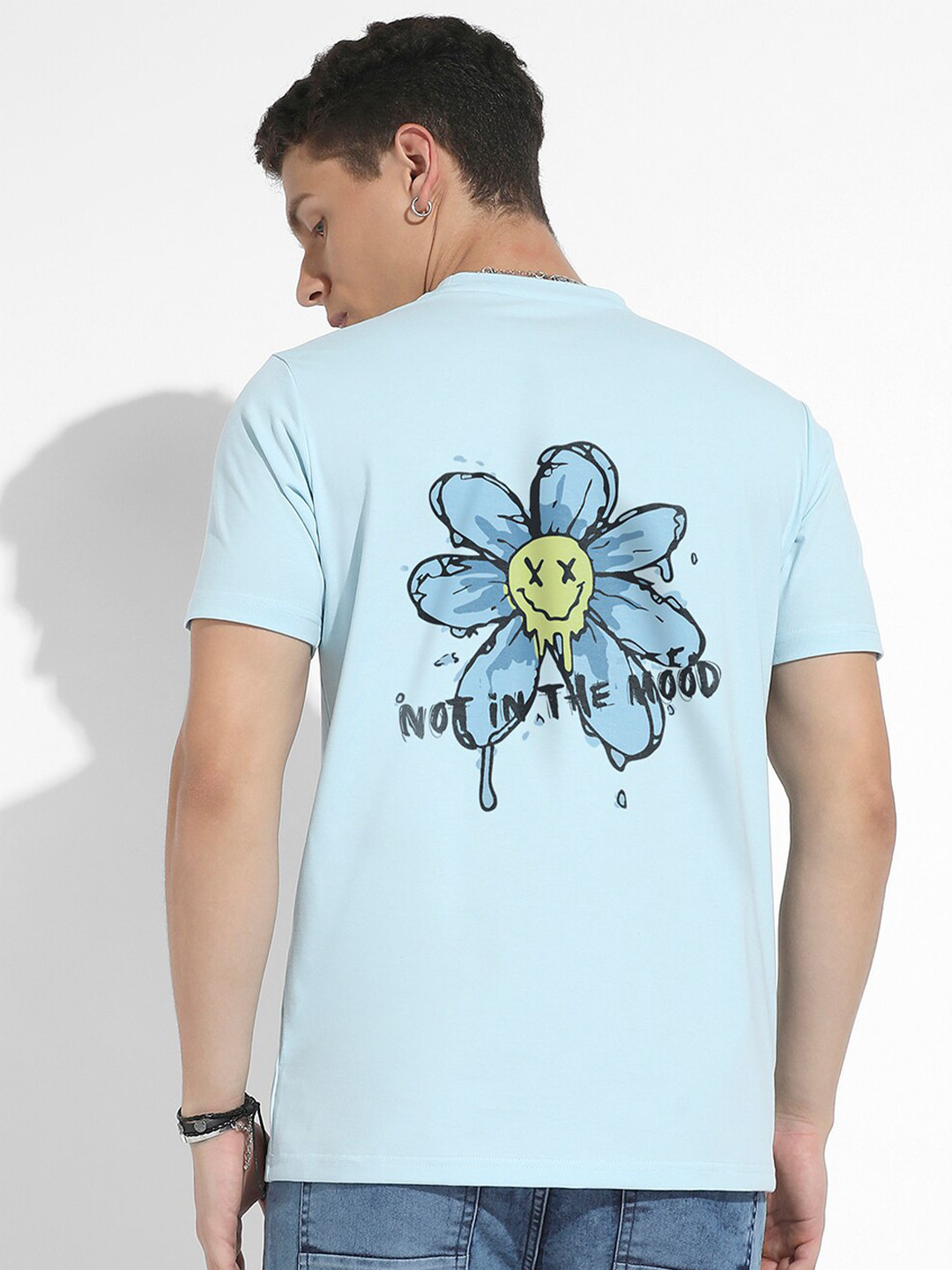 CAHOOT Blue & Black Graphic Printed Cotton T-shirt