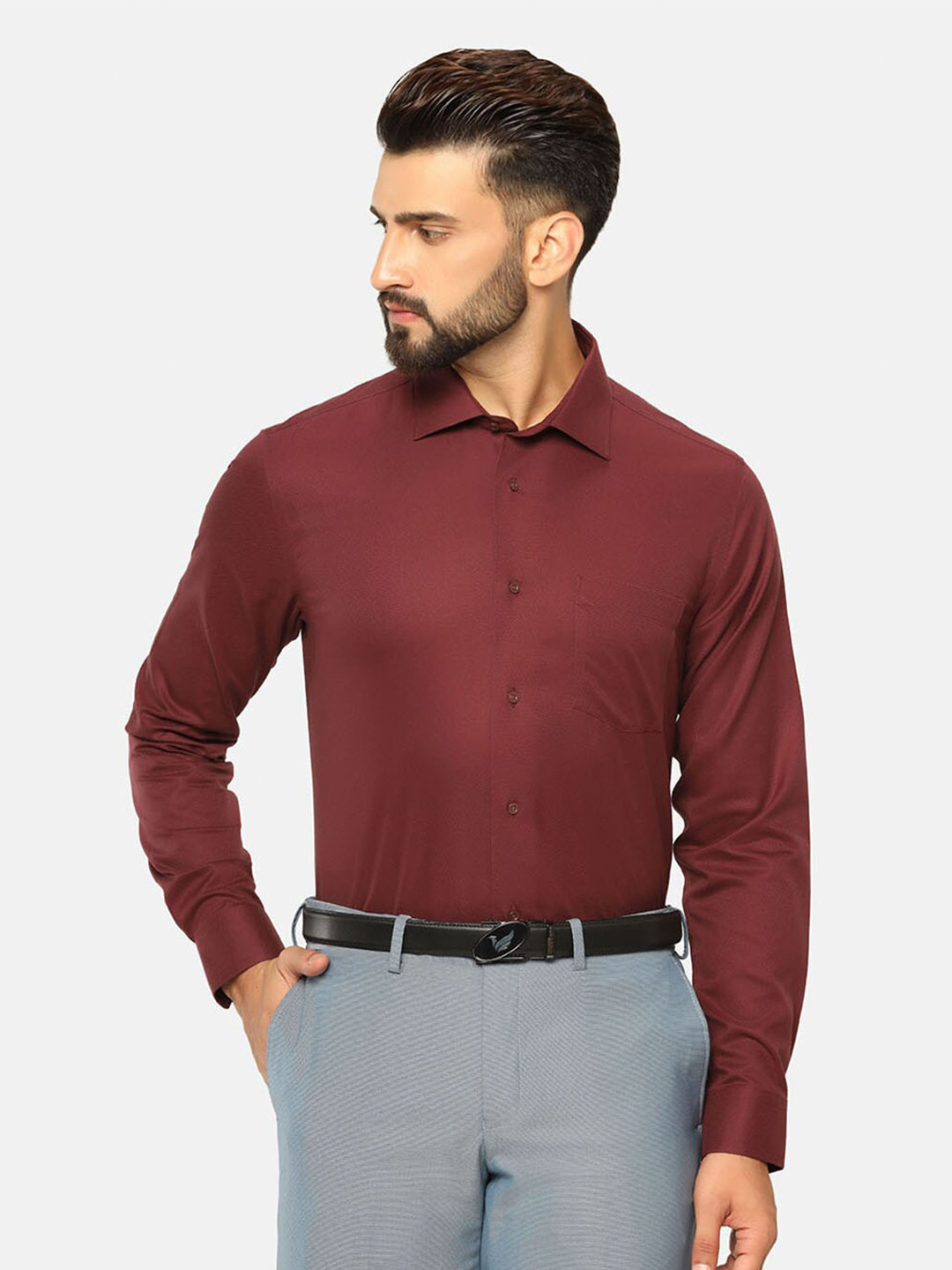 Blackberrys Men'S Red Textured Formal Slim Fit Wrinkle-Resistant Shirt