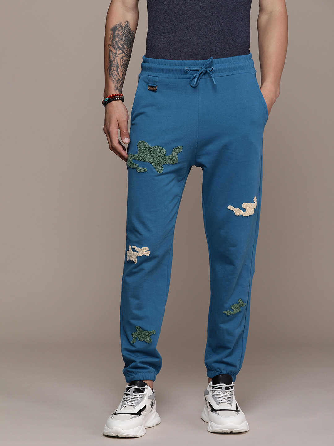 Force IX Men Mid-Rise Self-Design Pure Cotton Joggers