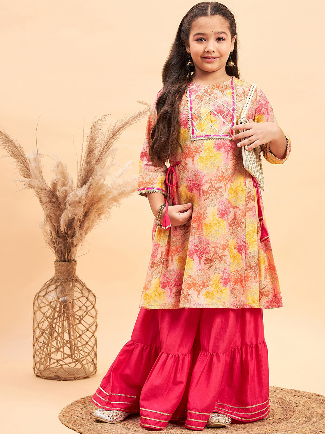 Stylo Bug Girls Abstract Printed Gotta Patti Regular Kurta With Sharara