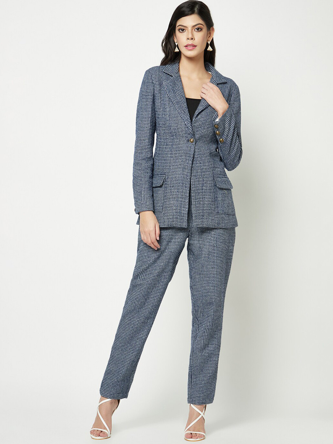 HOUSE OF S Checked Notched Lapel Collar Blazer With Trouser