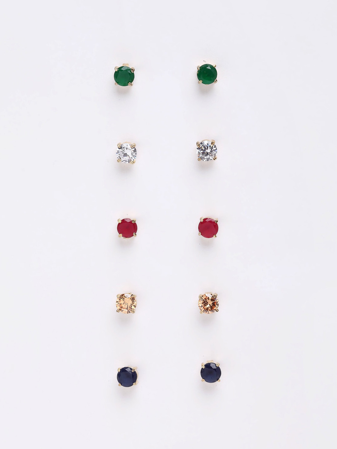 DressBerry Set Of 5 Gold-Plated Classic Studs Earrings